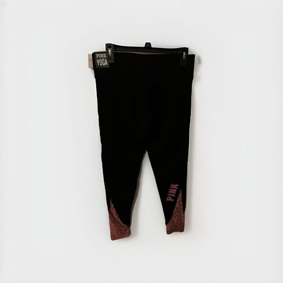 Victorias Secret VS PINK Black Cotton Lace Ankle Legging Size Large - Picture 2 of 5